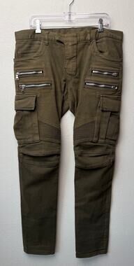 Balmain Olive Biker Cargo Pants Men's 34